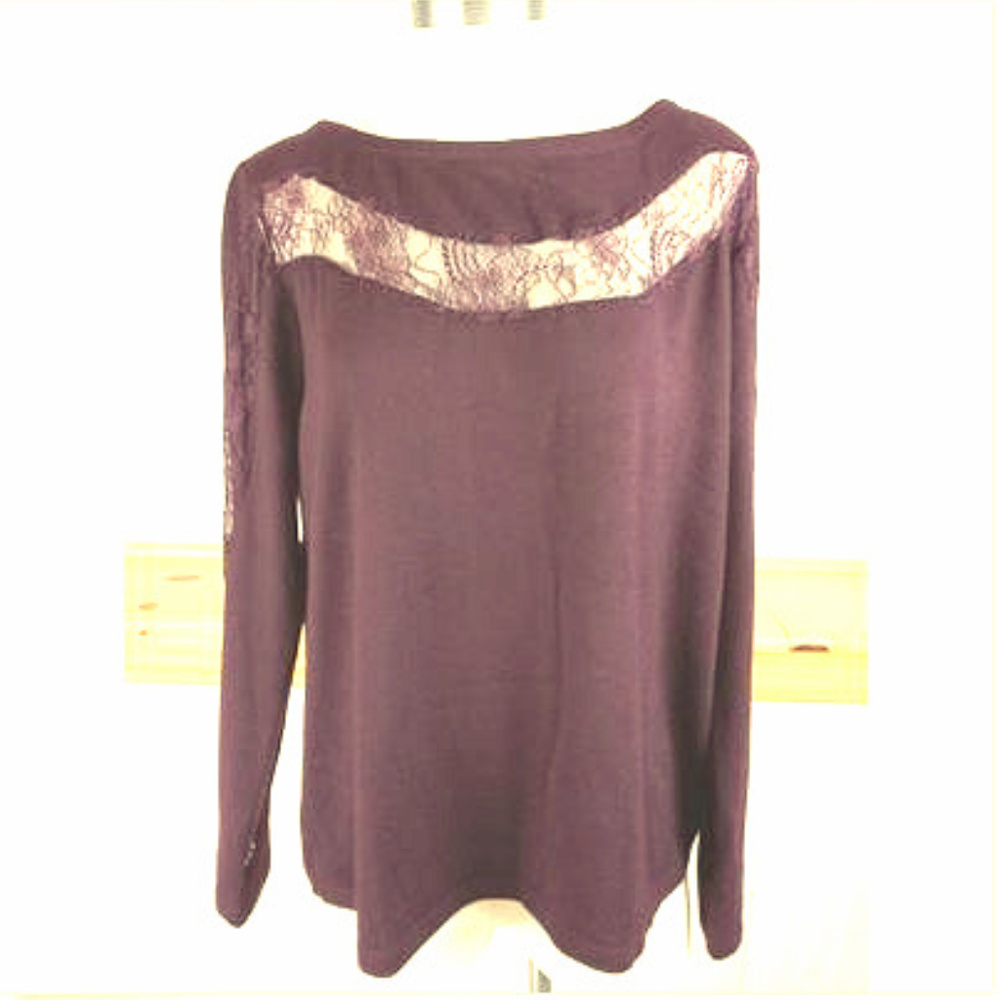 🆕Purple Plum Lace Trim Twirl Sweater, by Lane Bryant